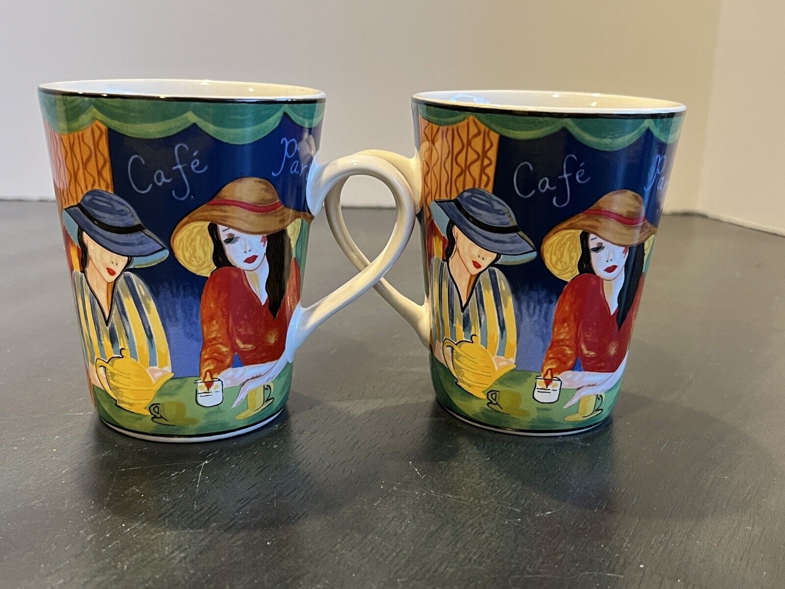 Furio Cafe Coffee Cup Mug Ladies in Hats 4914 Set Of 2. 6 Sets Available