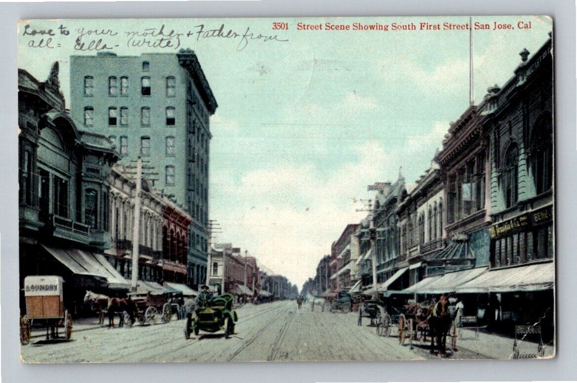 1909. SAN JOSE, CAL. STREET SCENE, S. FIRST ST. POSTCARD U27