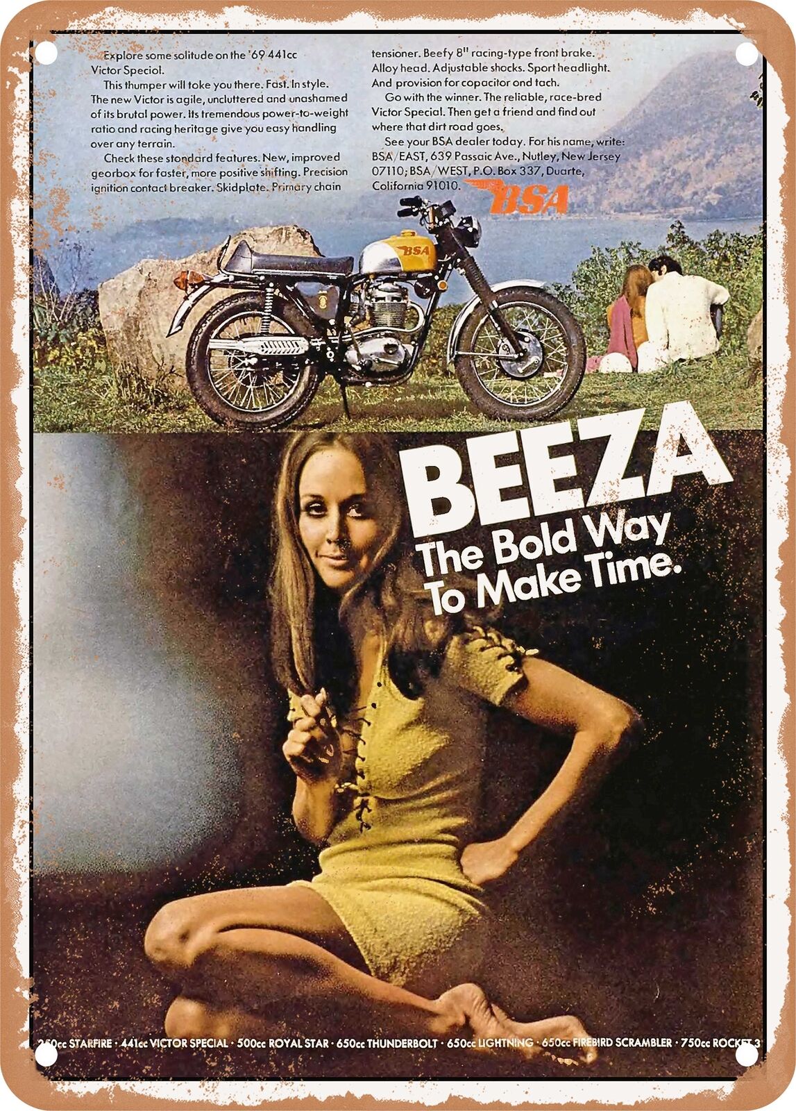 METAL SIGN - 1969 BSA 441cc Victor Special Beeza the Bold Way to Make Time