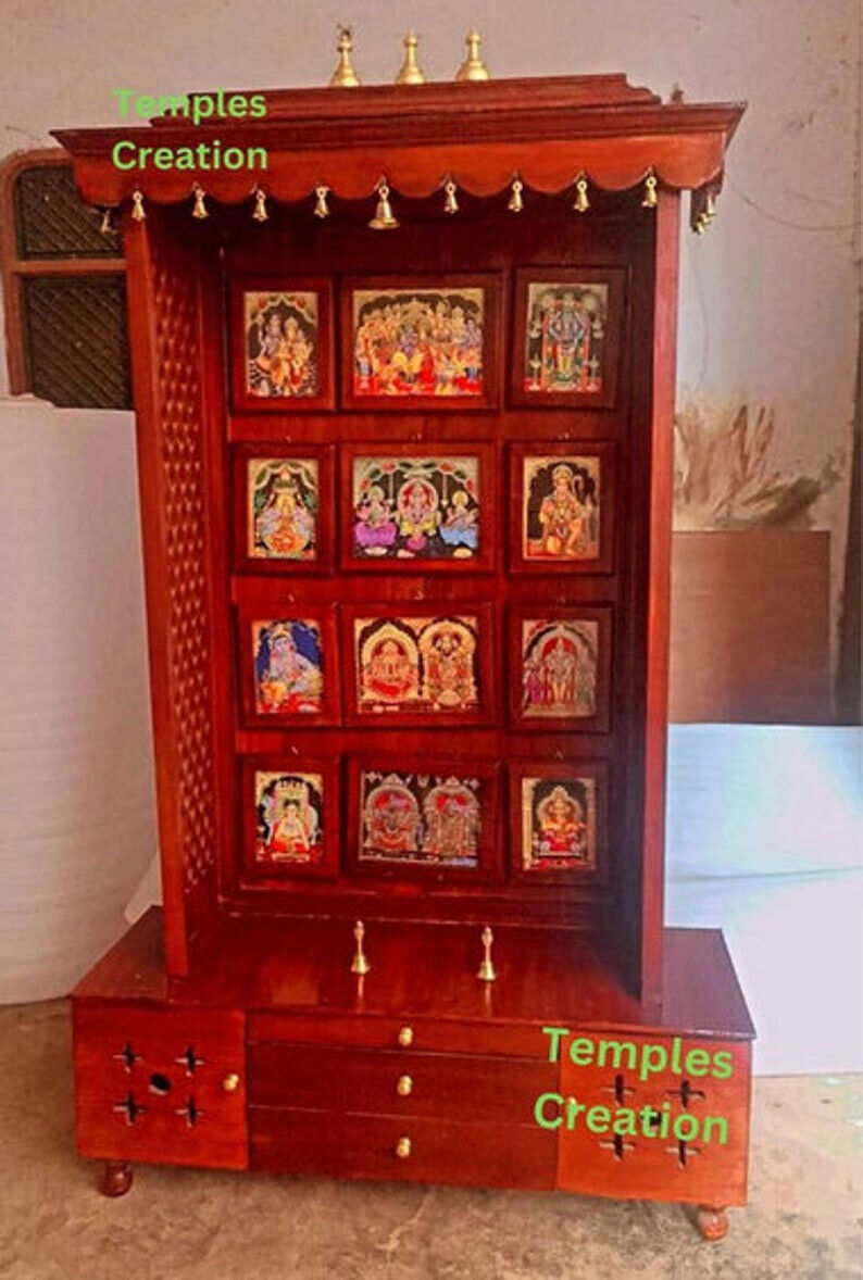 72''Large Wooden Temple soild teak wood modren Traditional Puja Temple Handcraft