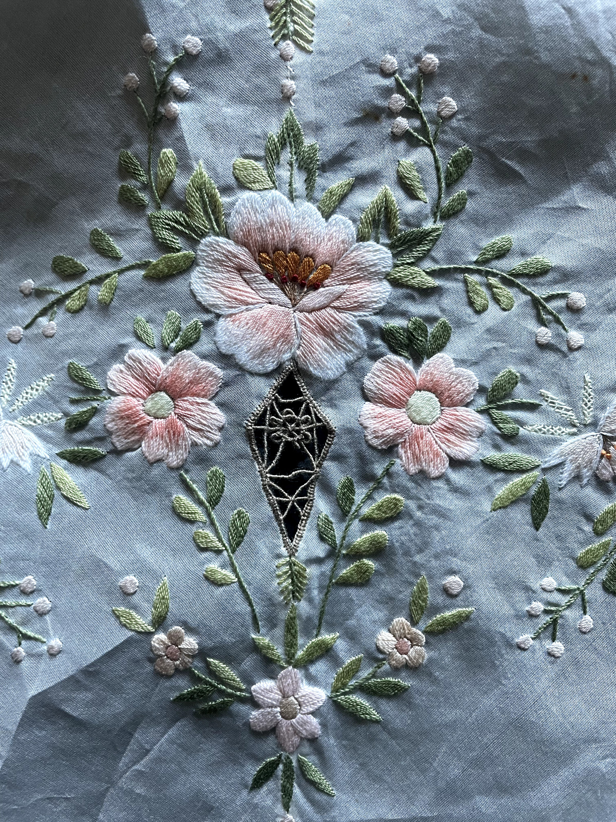 Vintage Organdy Embroidered Floral Sheer Tablecloth -STUNNING DETAIL One of Kind