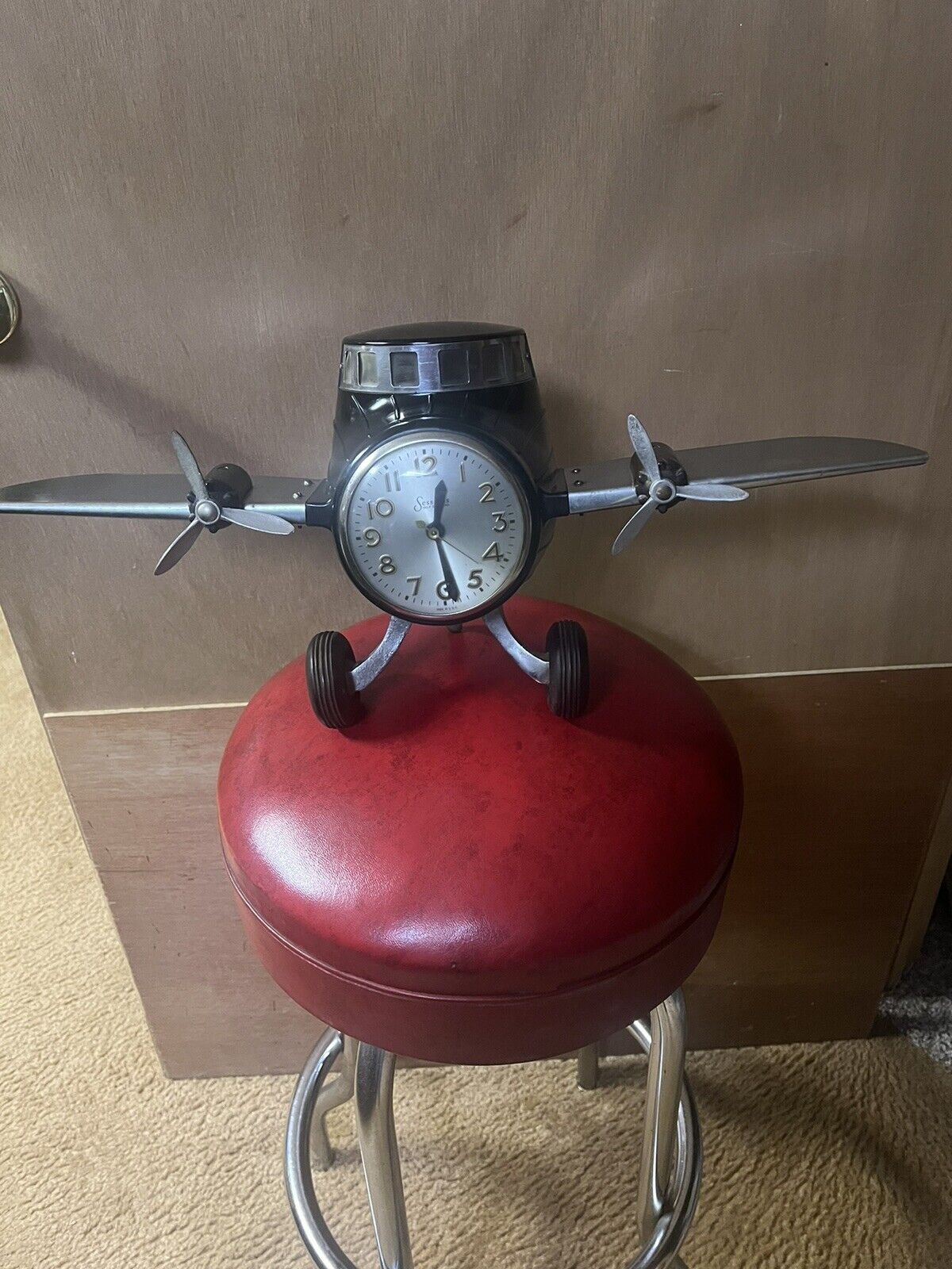 SESSIONS ELECTRIC MANTEL CLOCK VINTAGE AIRPLANE RARE