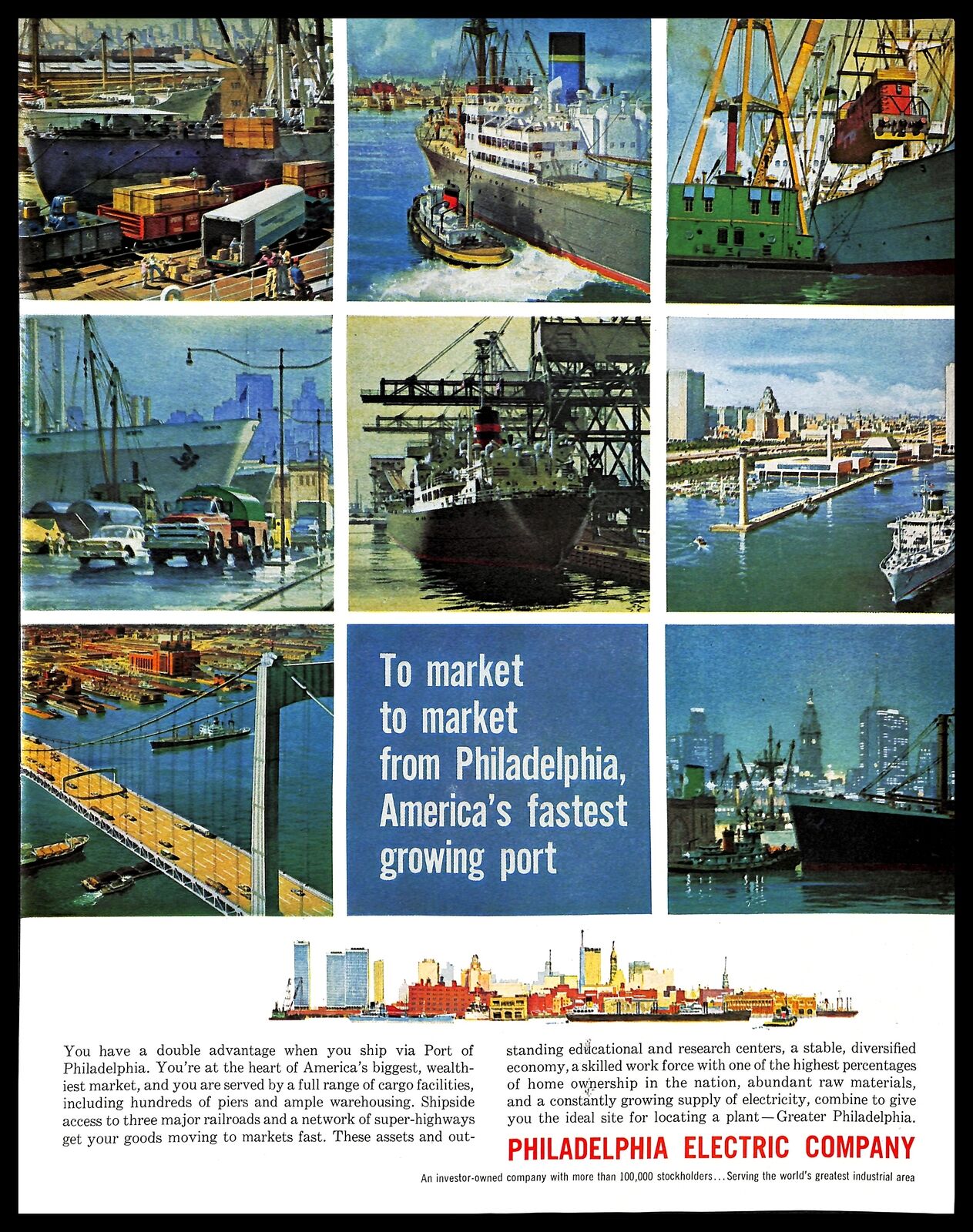 1964 Philadelphia Electric Company Vintage PRINT AD Port Ship Yard Market 1960s