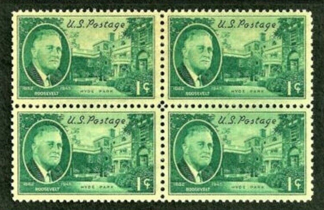 75+ YEAR OLD 1945 WW2 US Stamp block FDR Franklin D. Roosevelt, (some aging)