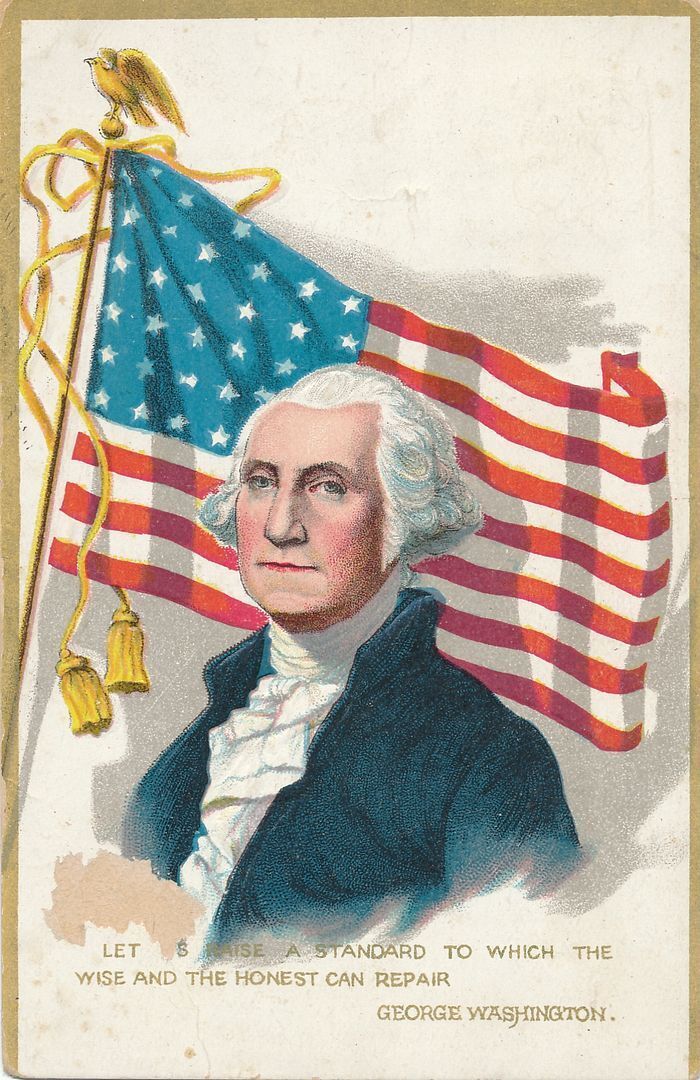 WASHINGTON'S BIRTHDAY - Washington and Flag Washington's Birthday Postcard -1910