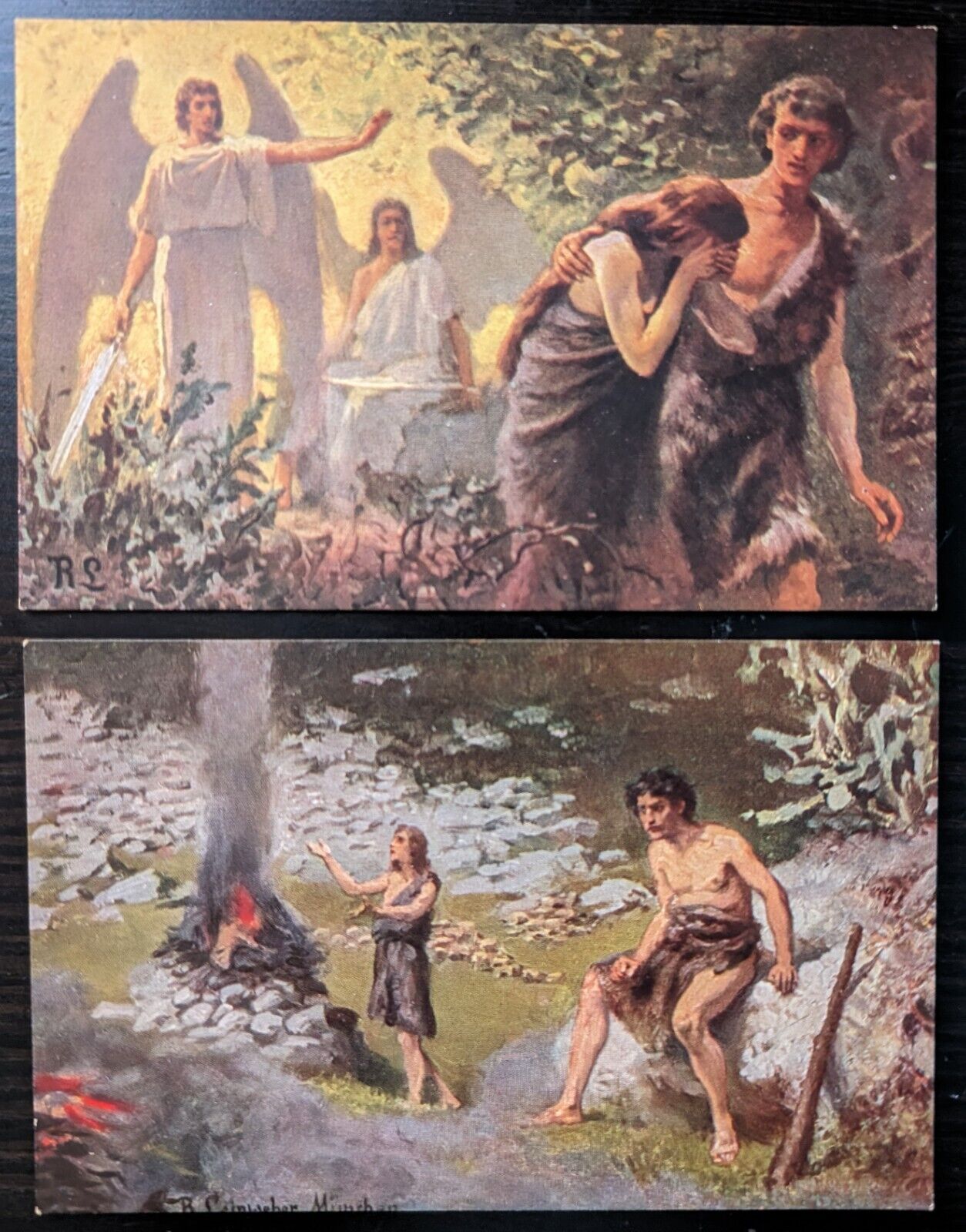 Bible Genesis Garden of Eden Cain & Able Old Testament by Leinweber 2 Postcards