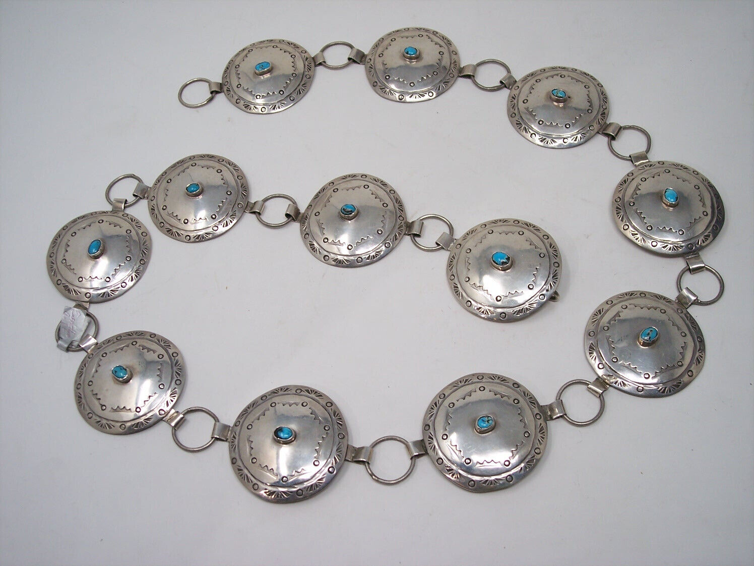 Old Pawn Navajo Stamped Sterling Silver Turquoise Concho Belt Southwestern 925