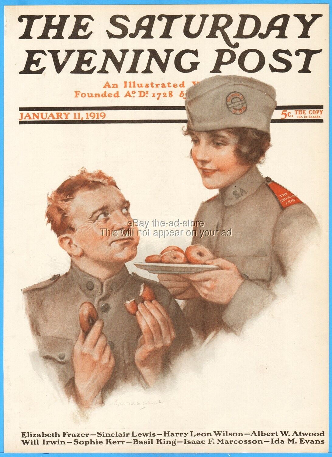 1919 Saturday Evening Post WWI Canteen Worker J Knowles Art Front Cover ONLY