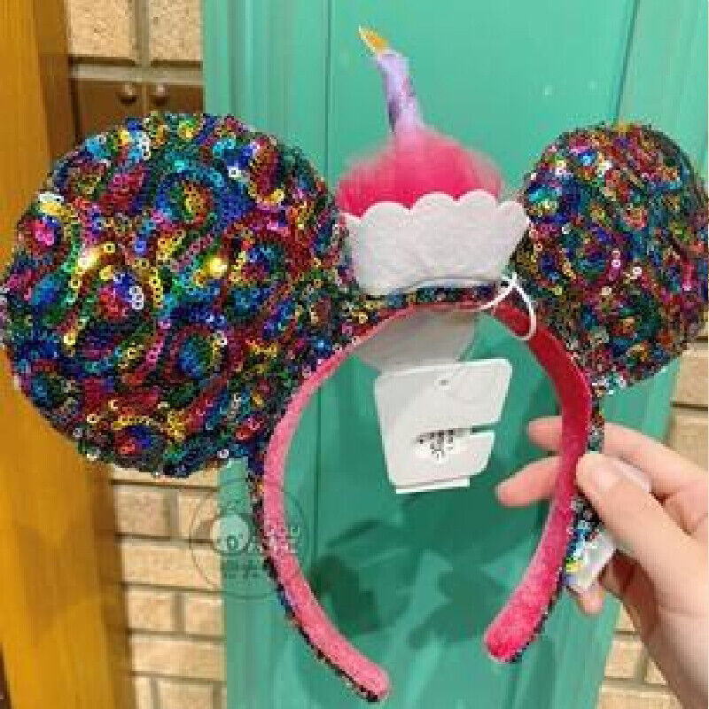 Disney Parks Happy Birthday Minnie Mickey Ears Cupcake Cake Sequined Headband US