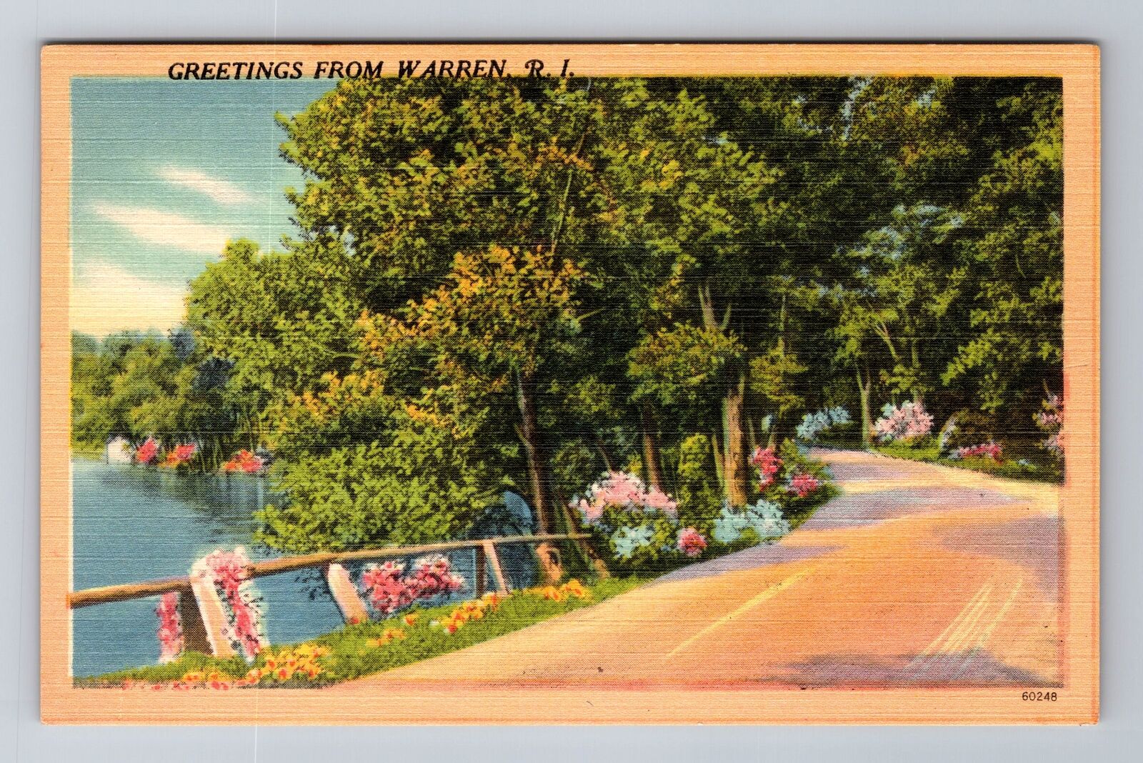 Warren RI-Rhode Island, Scenic Greetings Road, Antique Souvenir Vintage Postcard