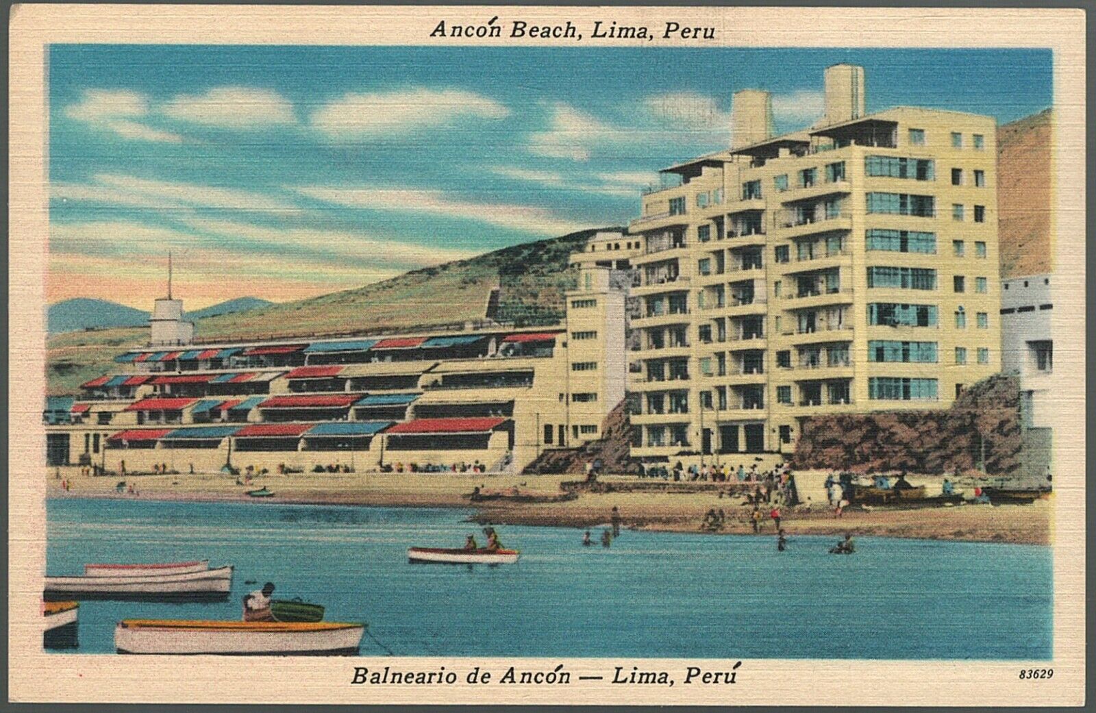 Lima Peru Linen Postcard Ancon Beach