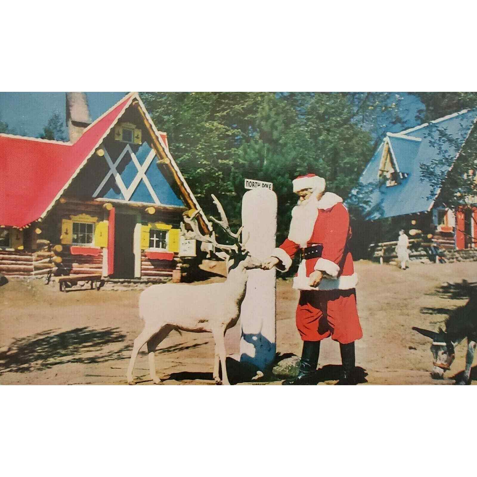 1955 Santa Claus Blitzen The North Pole NY Postcard North Pole Posted Christmas