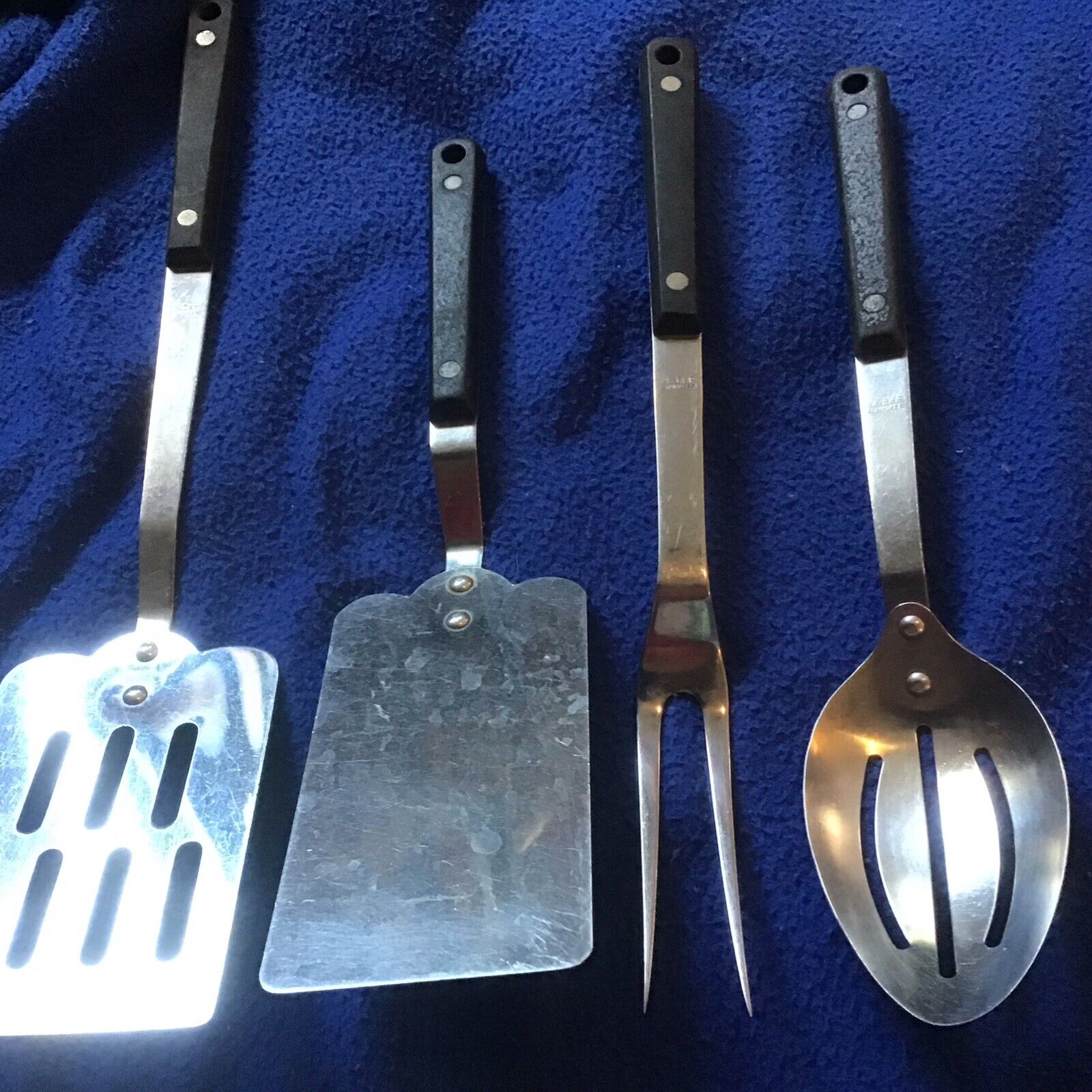 4 Vintage Kabar Stainless Kitchen Utensils Spatula Slotted Spoon Meat Fork