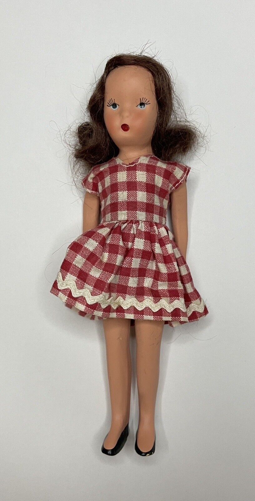 1940’s Vintage Ker & Henz Doll Peg O My Heart Brunette Red Plaid Dress