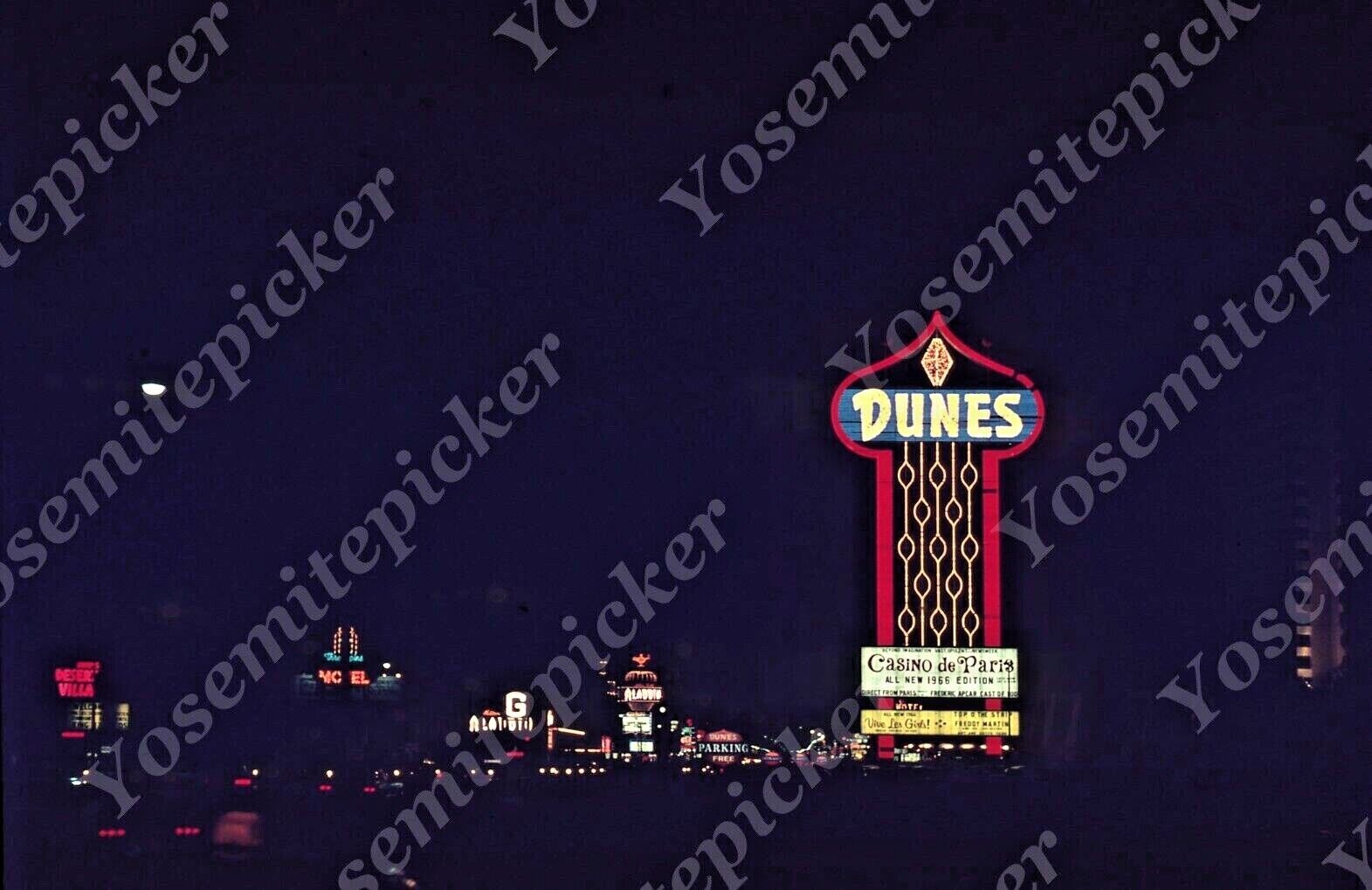 sl44  Original Slide 1966 Las Vegas Dunes Casino neon lights 336a