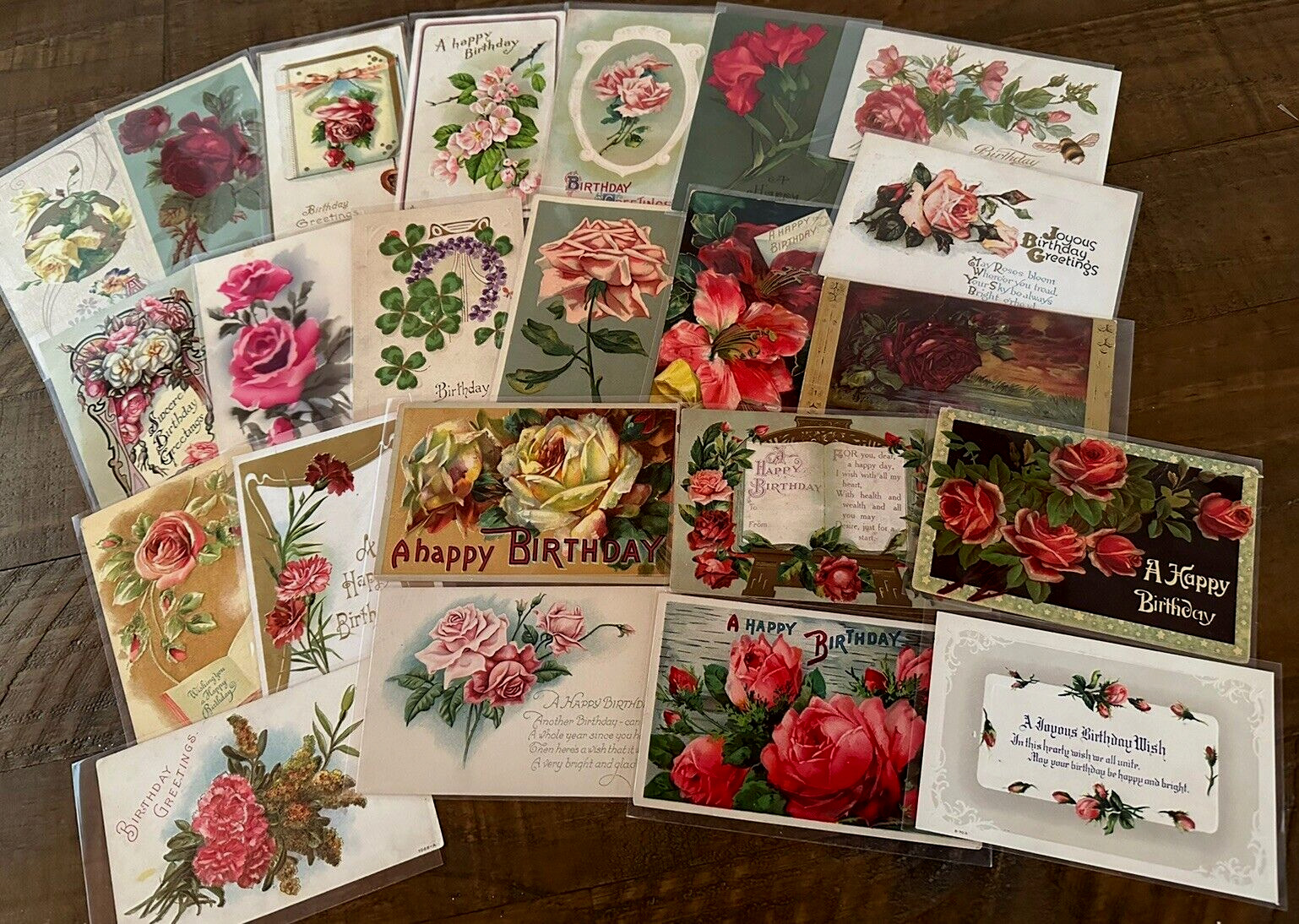 Lot of 23 Vintage~ BIRTHDAY~Greetings Postcards with Roses & Flowers~h-687