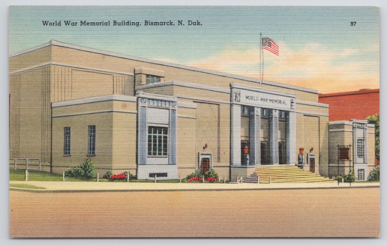 Bismarck North Dakota World War Memorial Building Linen Postcard