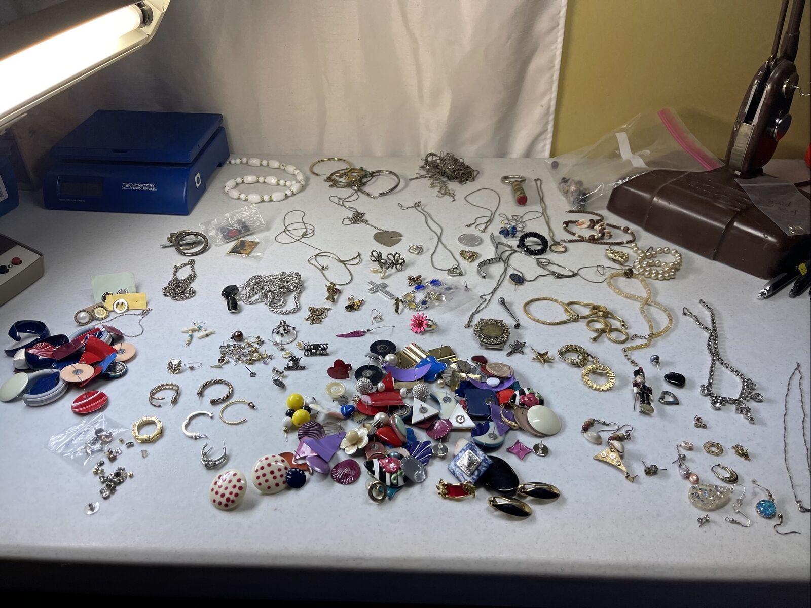 Vintage Jewelry Junk Drawer Lot Rings Necklaces 925 14kfg Earrings Pins Coin