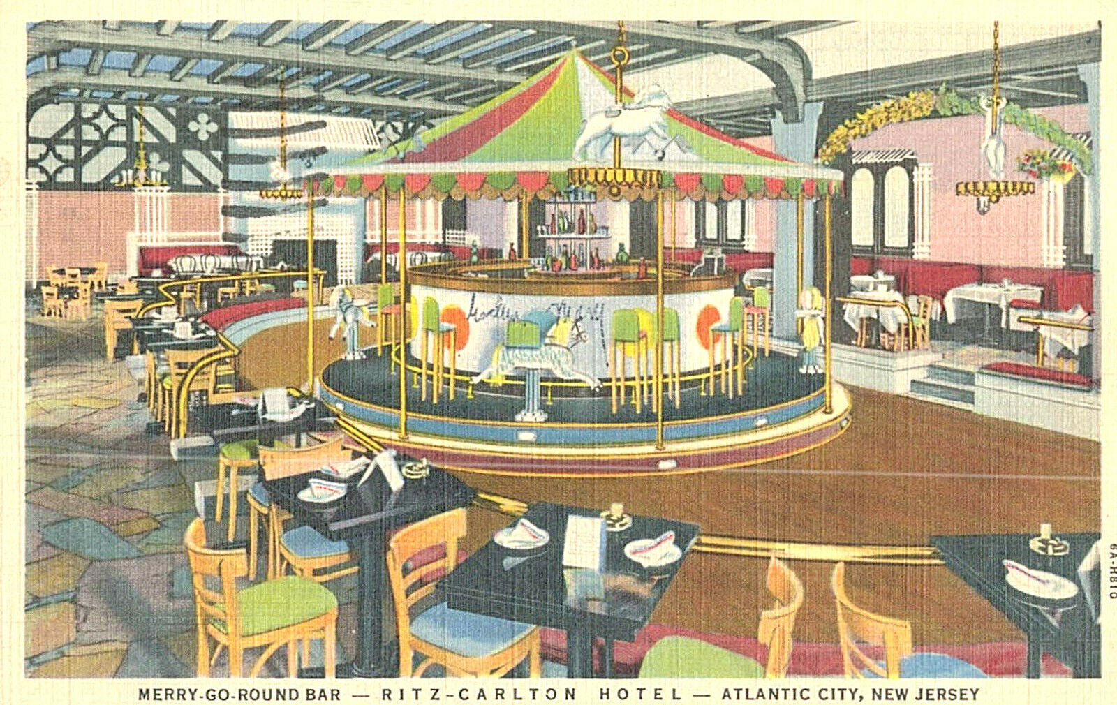 VIntage Postcard-Merry-Go-Round Bar, Ritz Carlton Hotel, Atlantic CIty, NJ