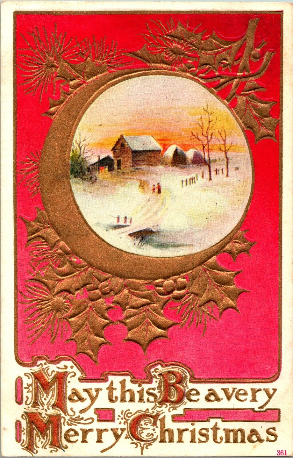 Vtg Postcard 1910s - May This Be a Very Merry Christmas Embossed Gilded Unused