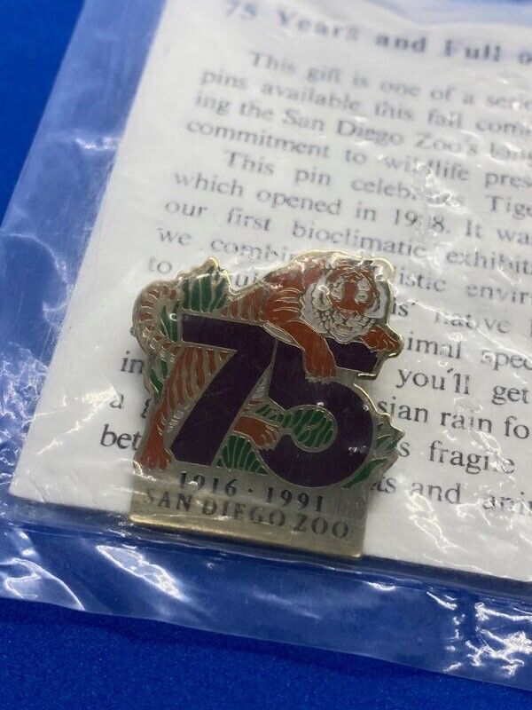 NEW unopened 1991 San Diego Zoo Vintage 75 yrs Anniversary Collectible Tiger Pin