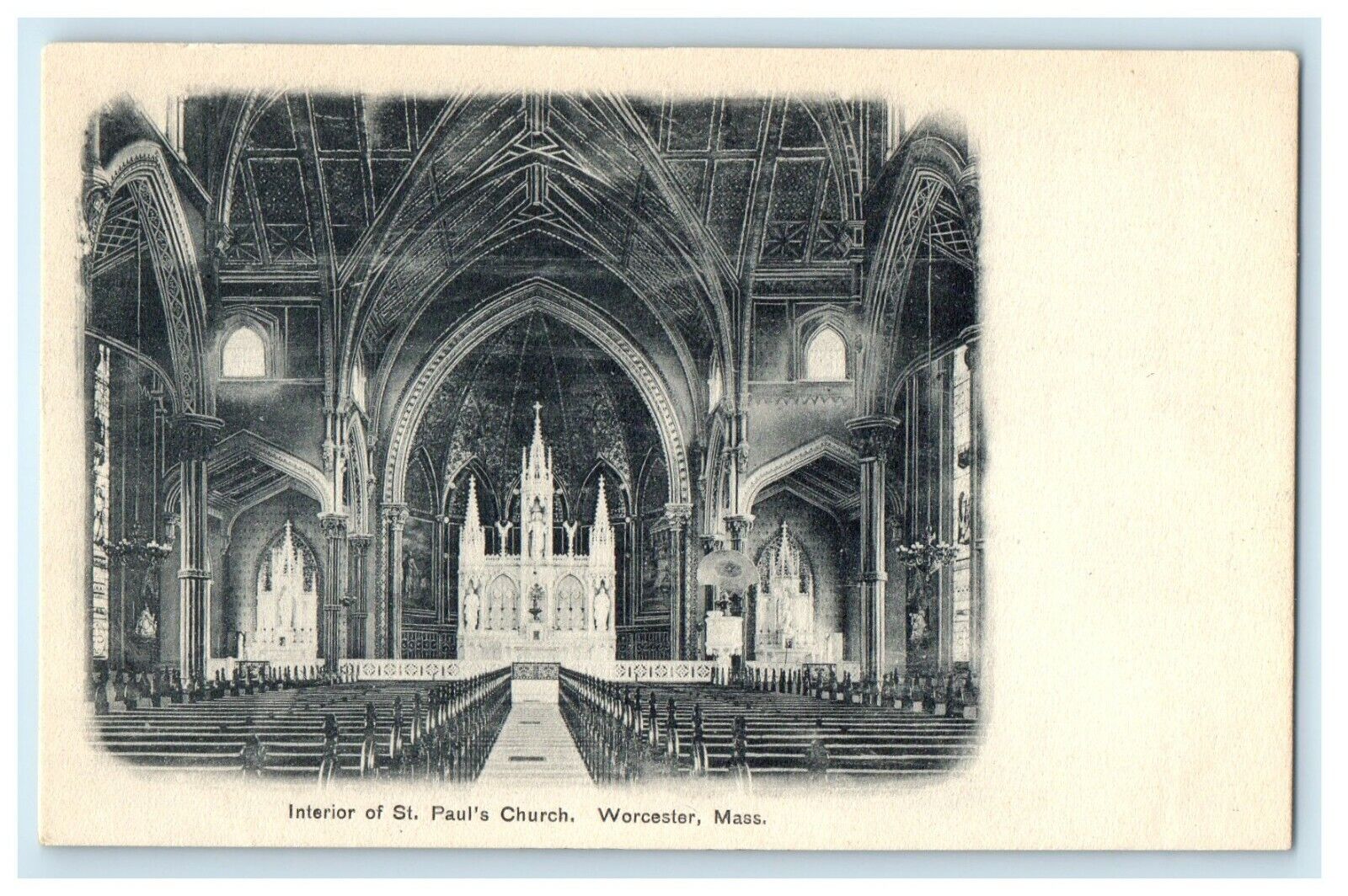 1905 Interior of St. Paul\'s Church, Worcester Massachusetts MA Antique Postcard