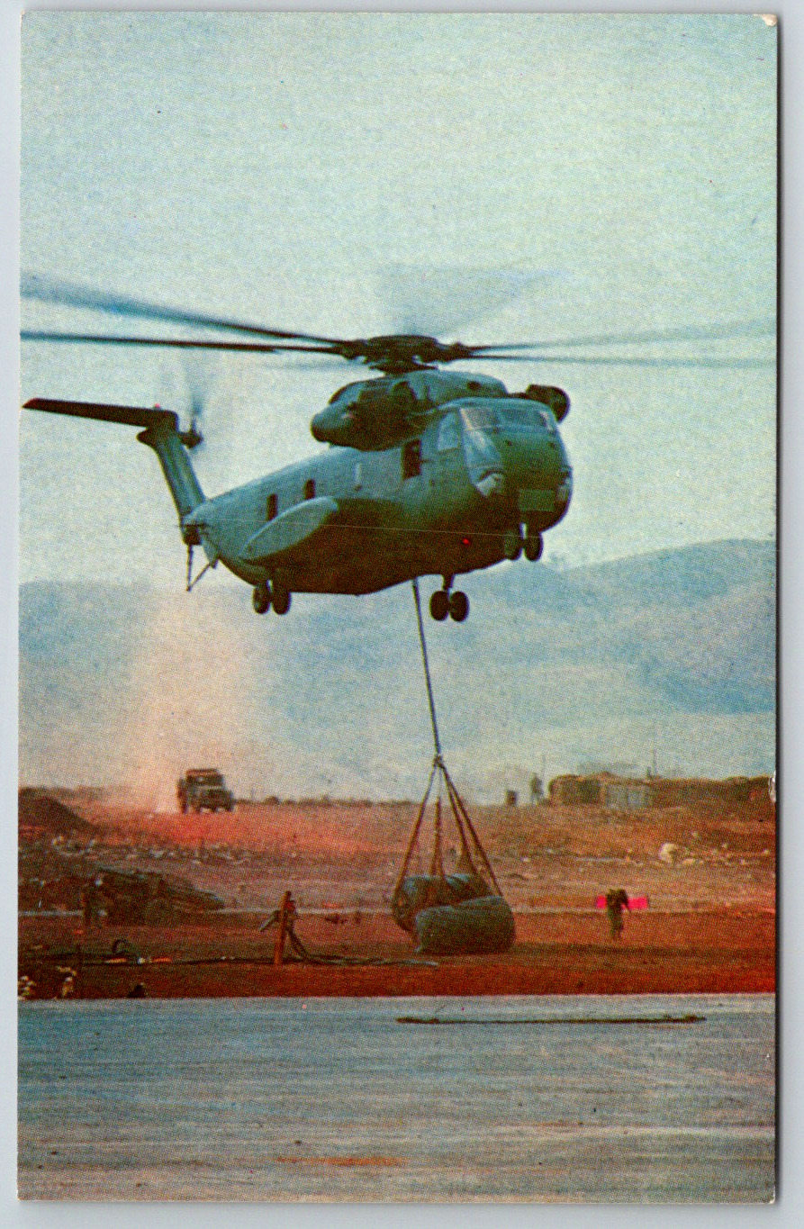 c1960s Chopper Delivers Supplies Black Star Vietnam Helicopter Vintage Postcard