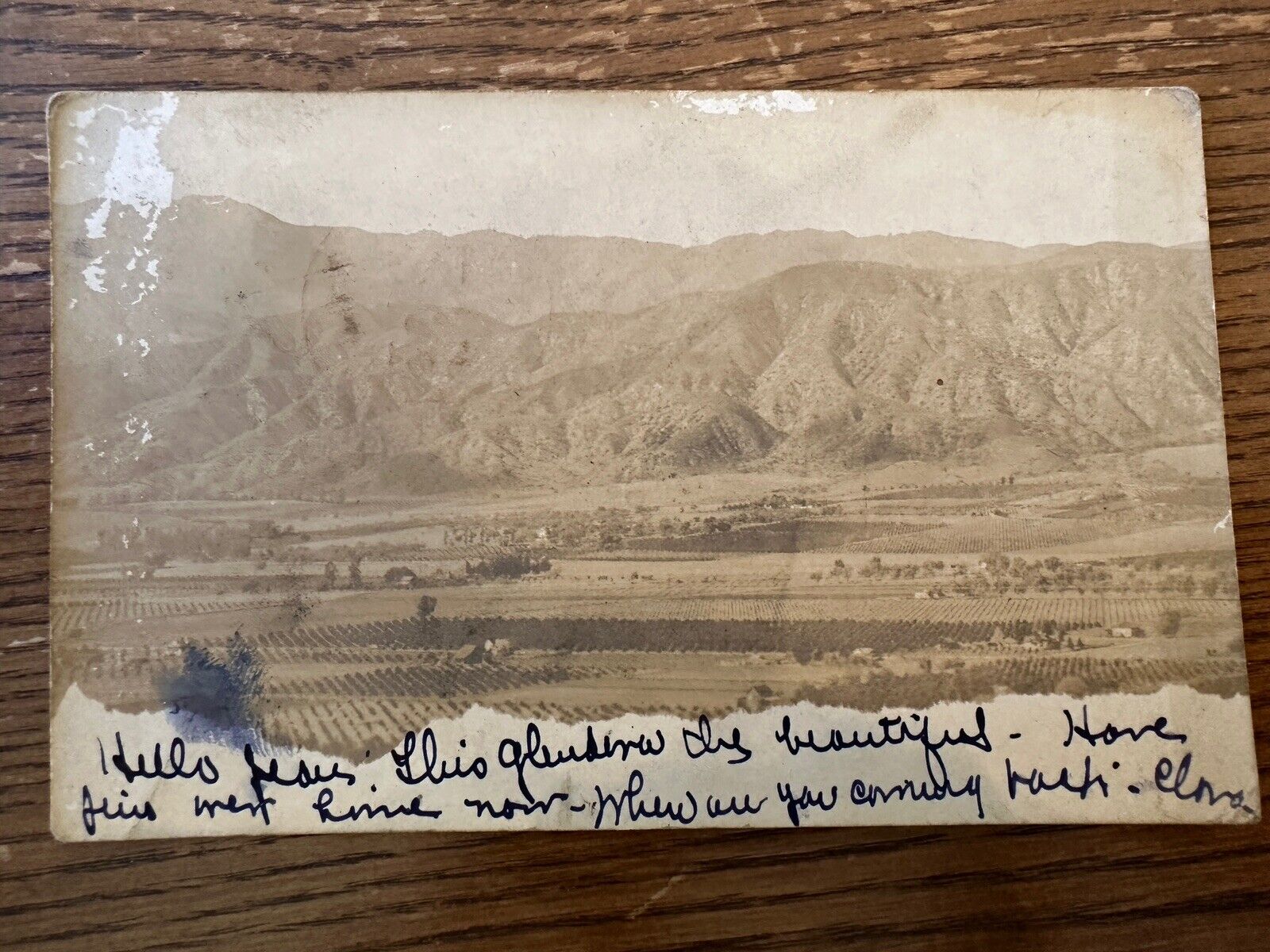Original Vintage Postcard Early 1900\'s RPPC Real Photo Aerial View Valley Hills