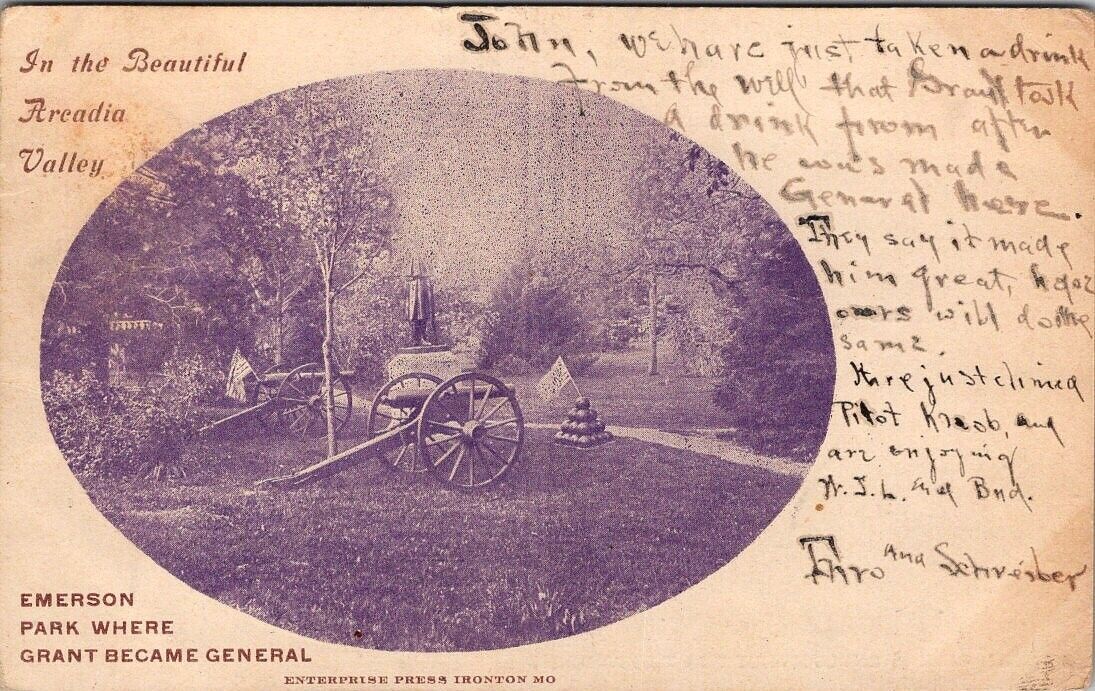 C1 Postcard Emerson Park Arcadia Valley MO Where Grant Became General 1905
