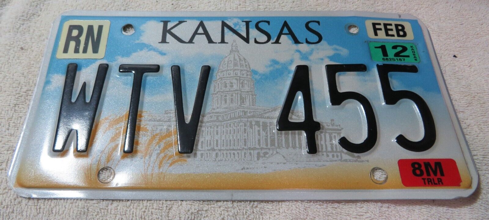  8M Trailer 2012 Kansas Reno County license Plate RN WTV 455 