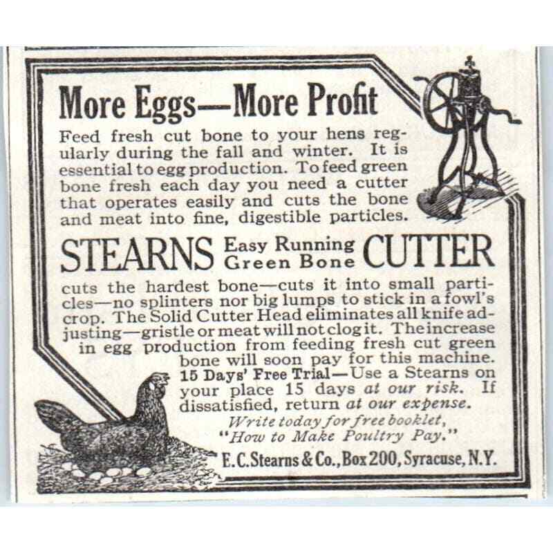 E.C. Stearns Running Green Bone Cutter Syracuse NY 1913 Magazine Advert AE7-N7