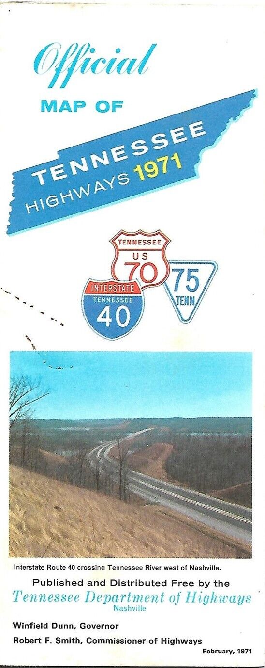 1971 TENNESSEE Official State Highway Road Map Nashville Chattanooga Memphis