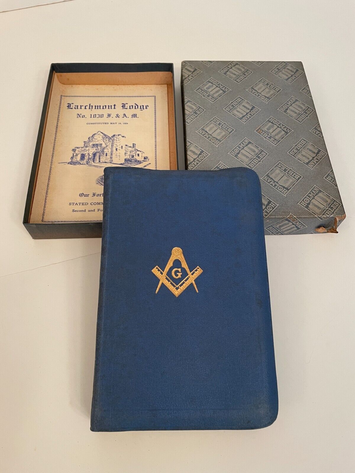 Vintage 1950\'s Holy Bible Masonic Edition Freemasons Larchmont Lodge With Box