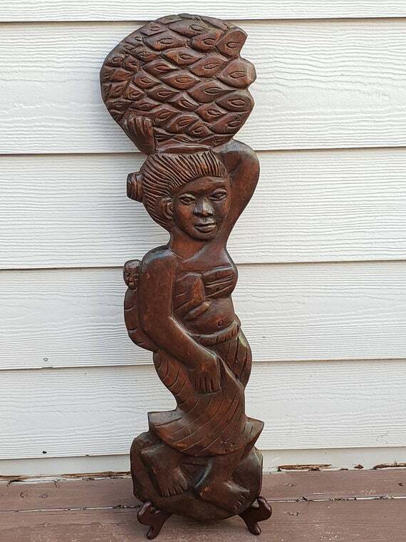 Africa Plaque- Woman carrying Oil-palm fruits with baby on her back