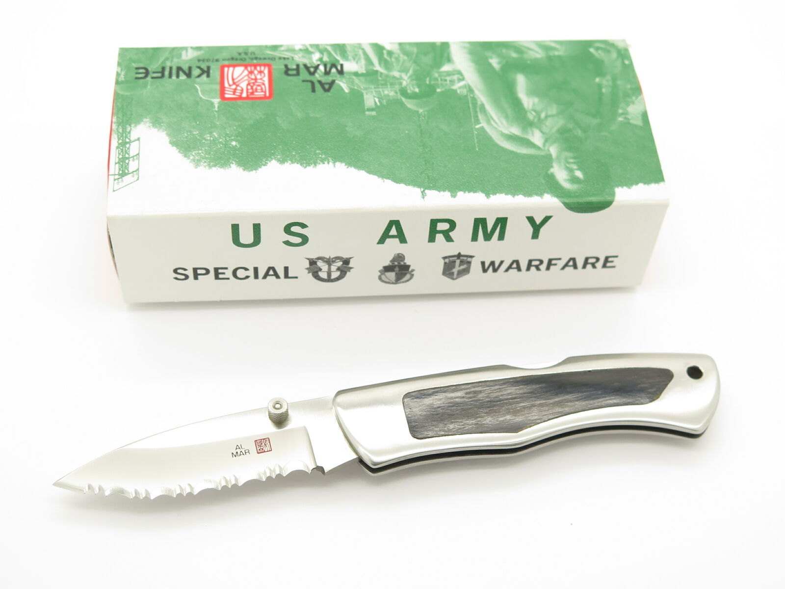 Vtg Al Mar Seki Japan Super Teacher Serrated AUS-8 Folding Lockback Pocket Knife