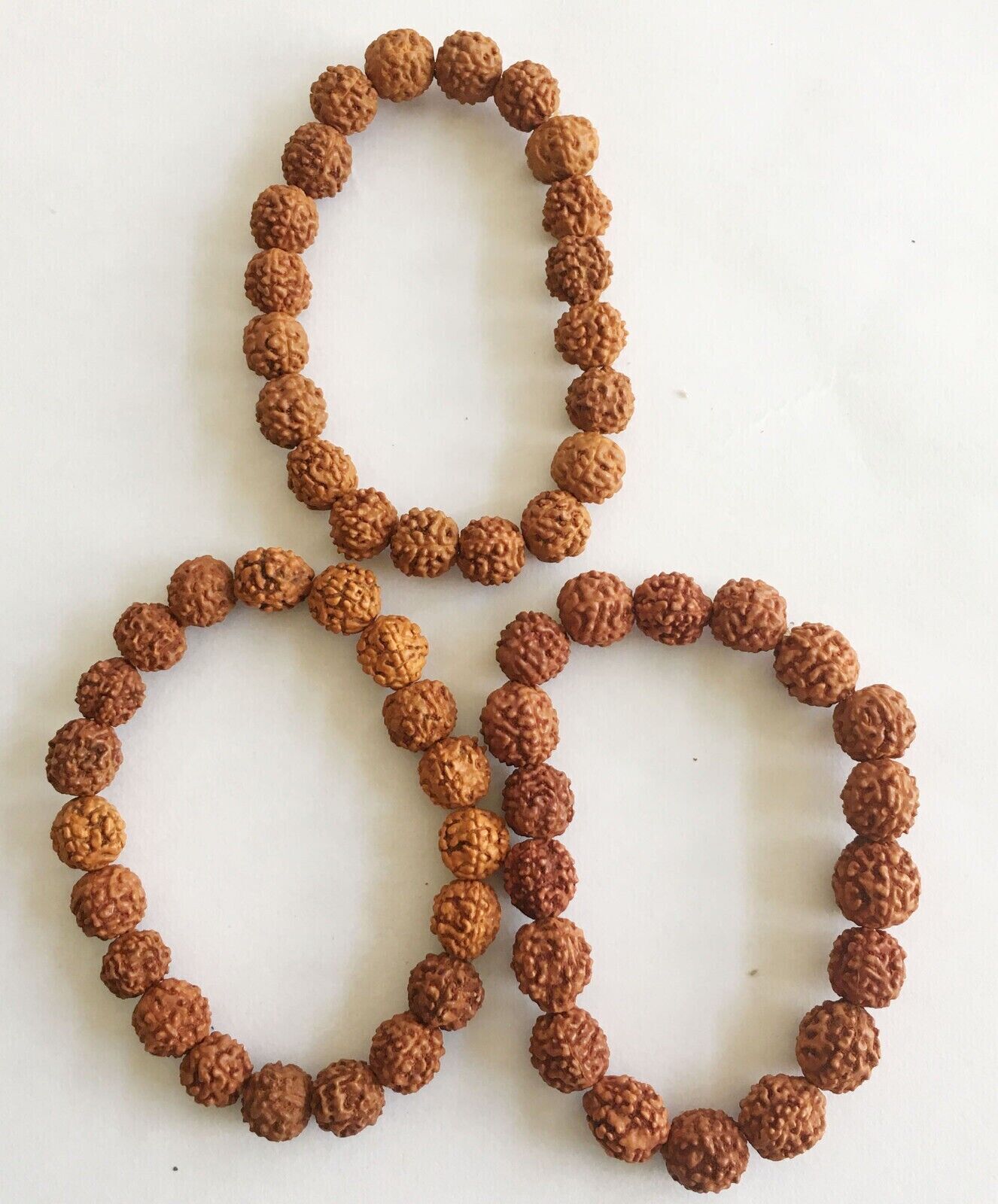 Set of 3 Rudraksha STRETCH Bracelet Elastic Code Prayer/Meditation Wrist Mala