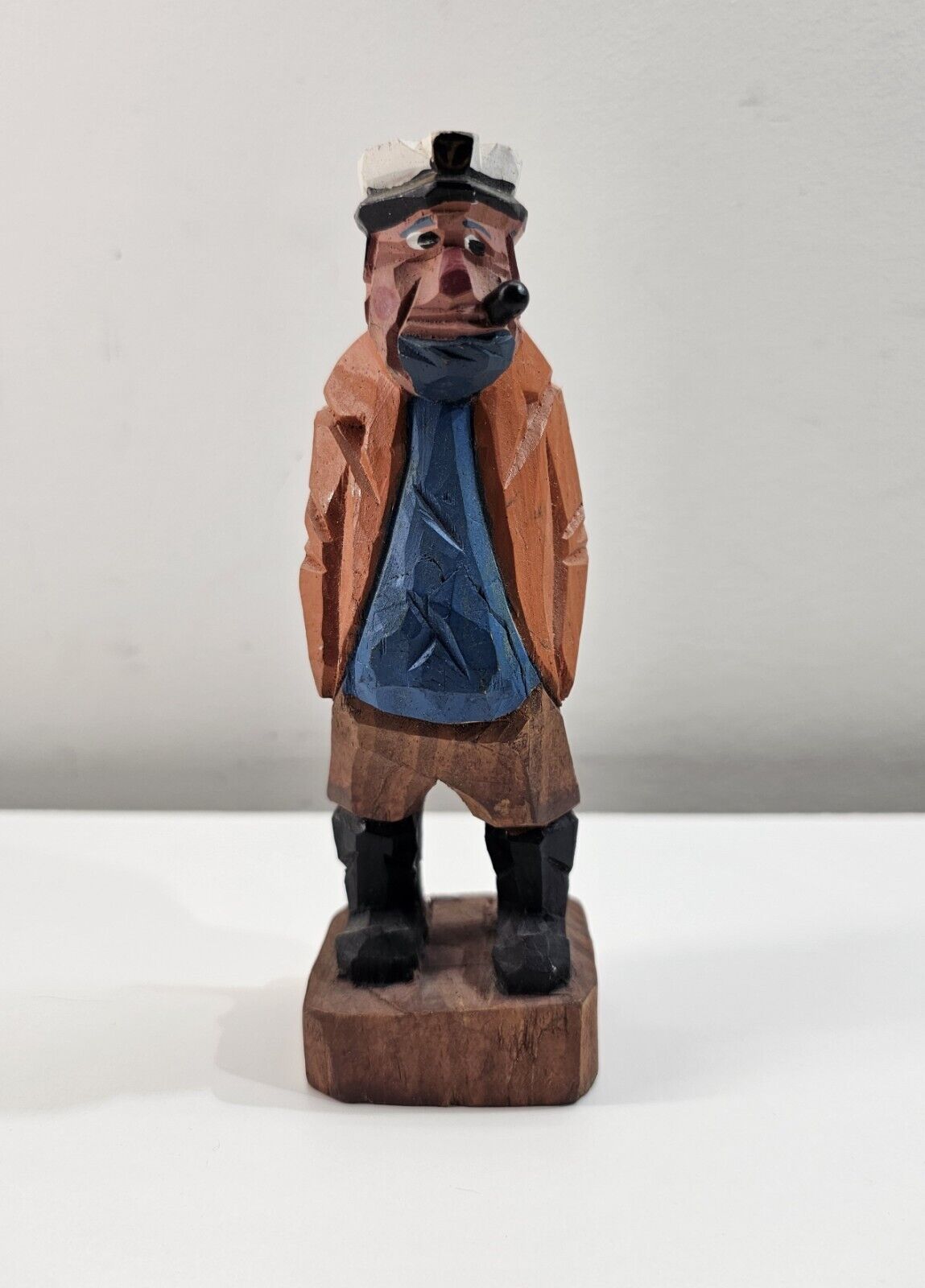 Vintage Hand Carved Wooden Figure Captain Sailor Fisherman With Cigar Sea