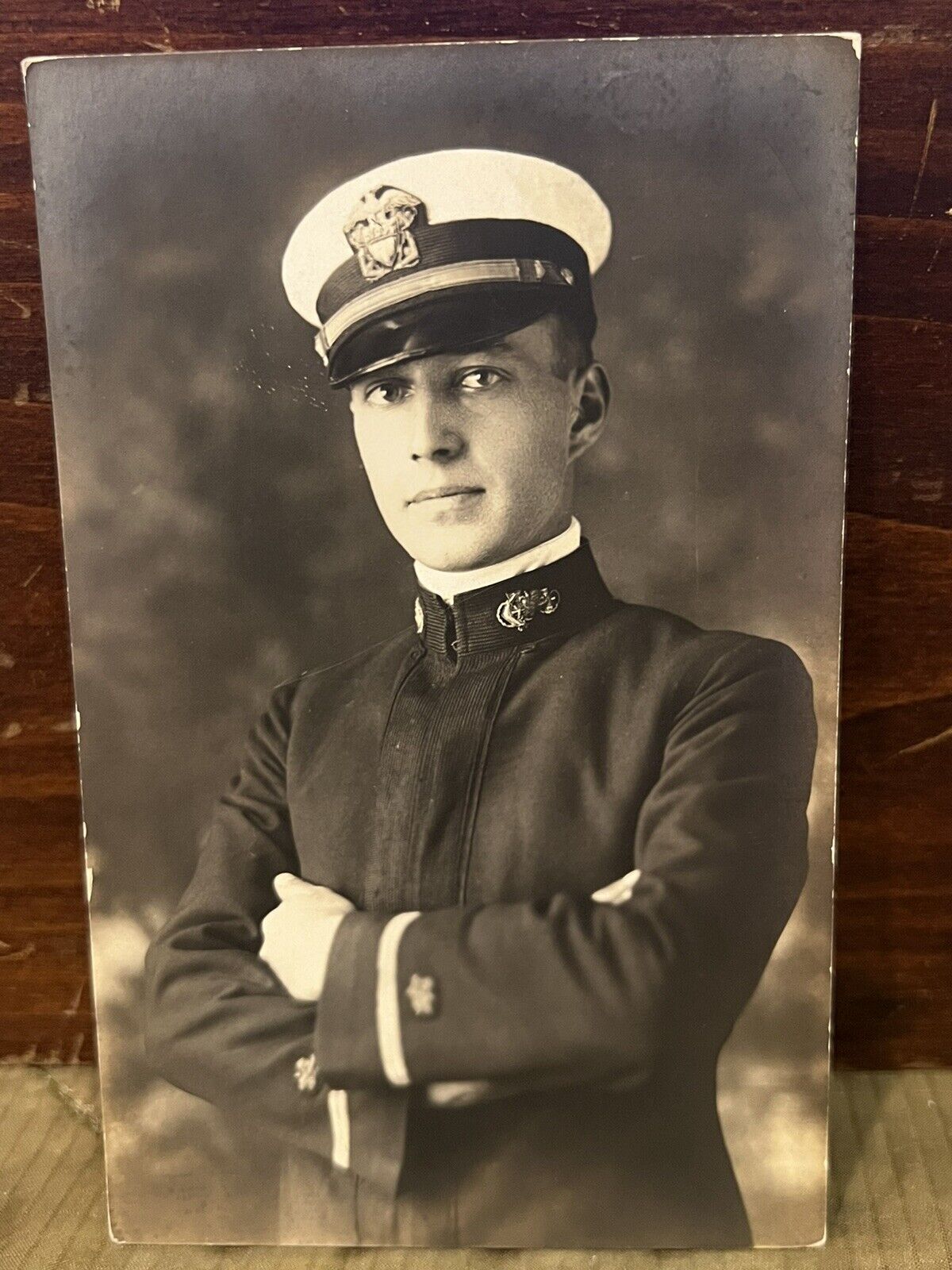 WW1 Era US Navy Cadet Handsome Fresh Faced REAL PHOTO POSTCARD RPPC