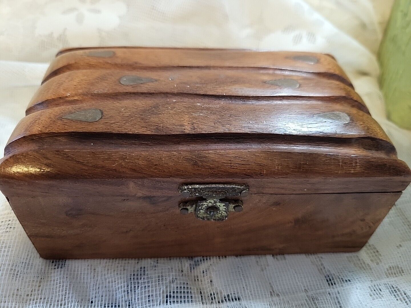 Vintage  Carved Teak Wooden Trinket Box