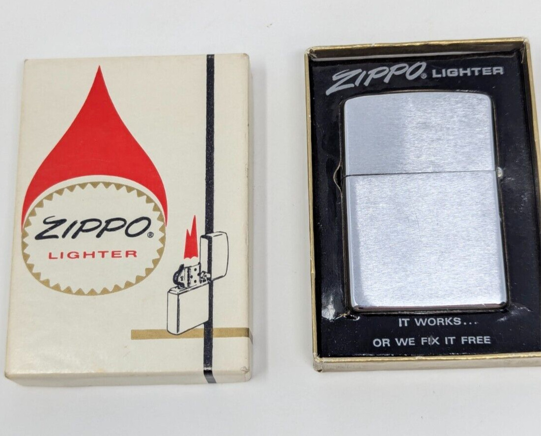 Vintage 1972 Zippo Plain Brushed Chrome Lighter in Original Box - Excellent Cond