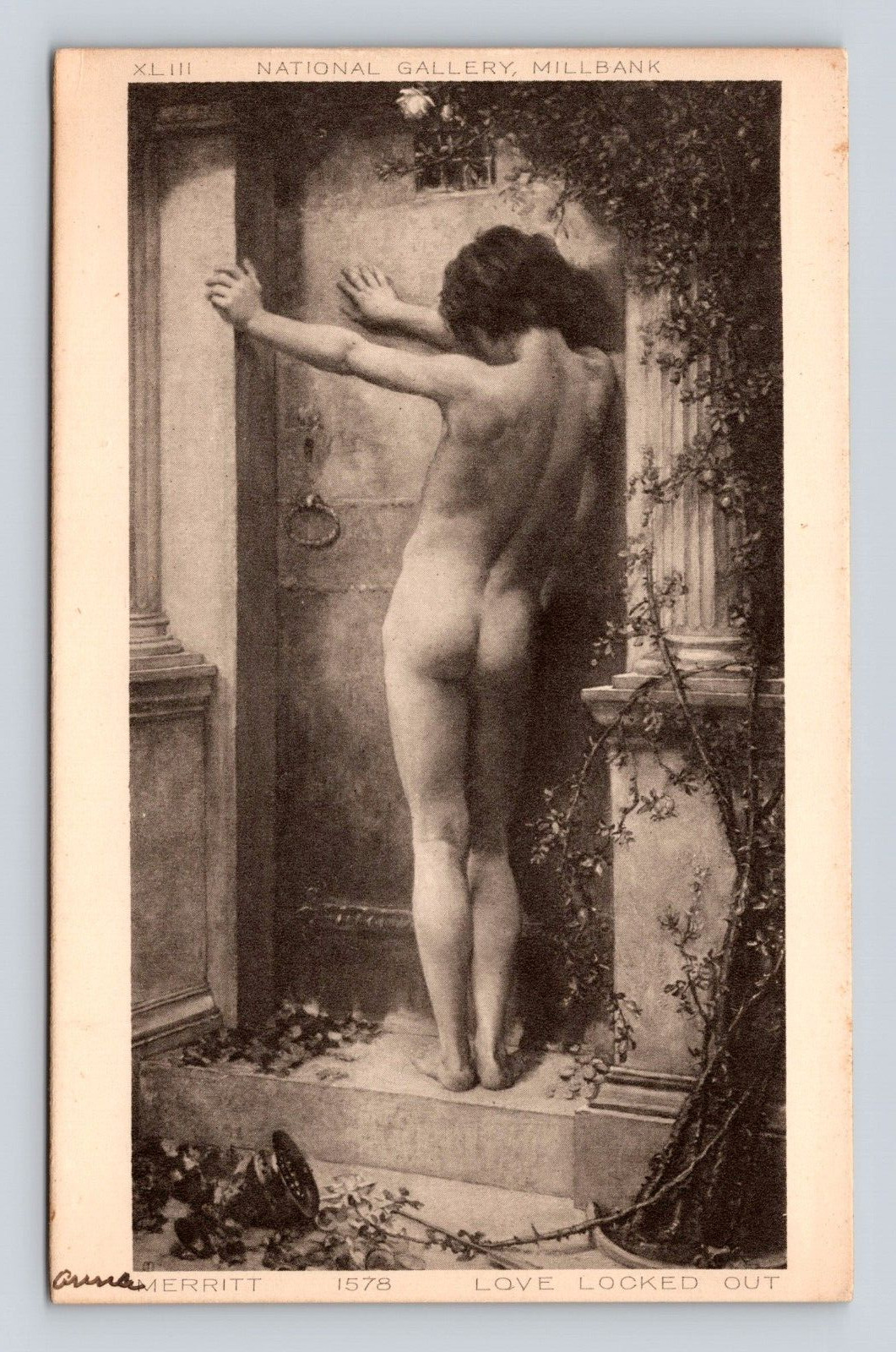 Postcard Nude Naked - National Gallery Millbank Love Locked Out Merritt 1905-10