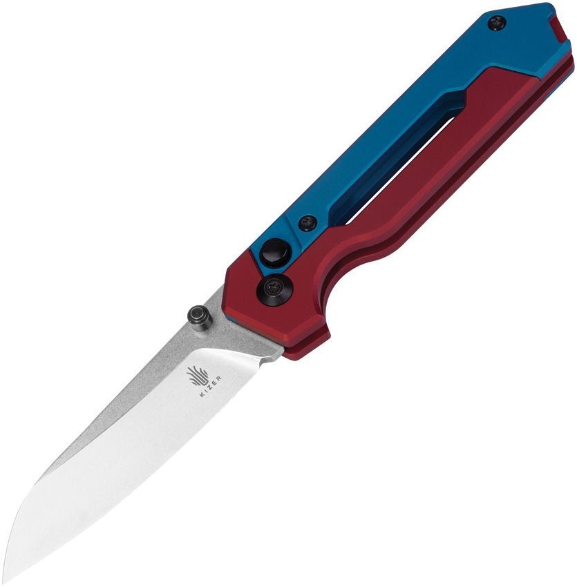 Kizer Hyper Button Lock Folding Knife Blue/Red Aluminum Handle S35VN Ki3632A1