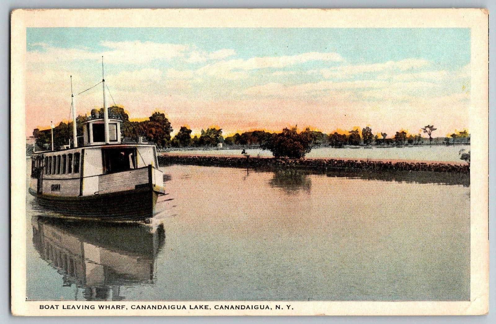 Canandaigua, New York - Boat Leaving Wharf, Lake - Vintage Postcards - Unposted