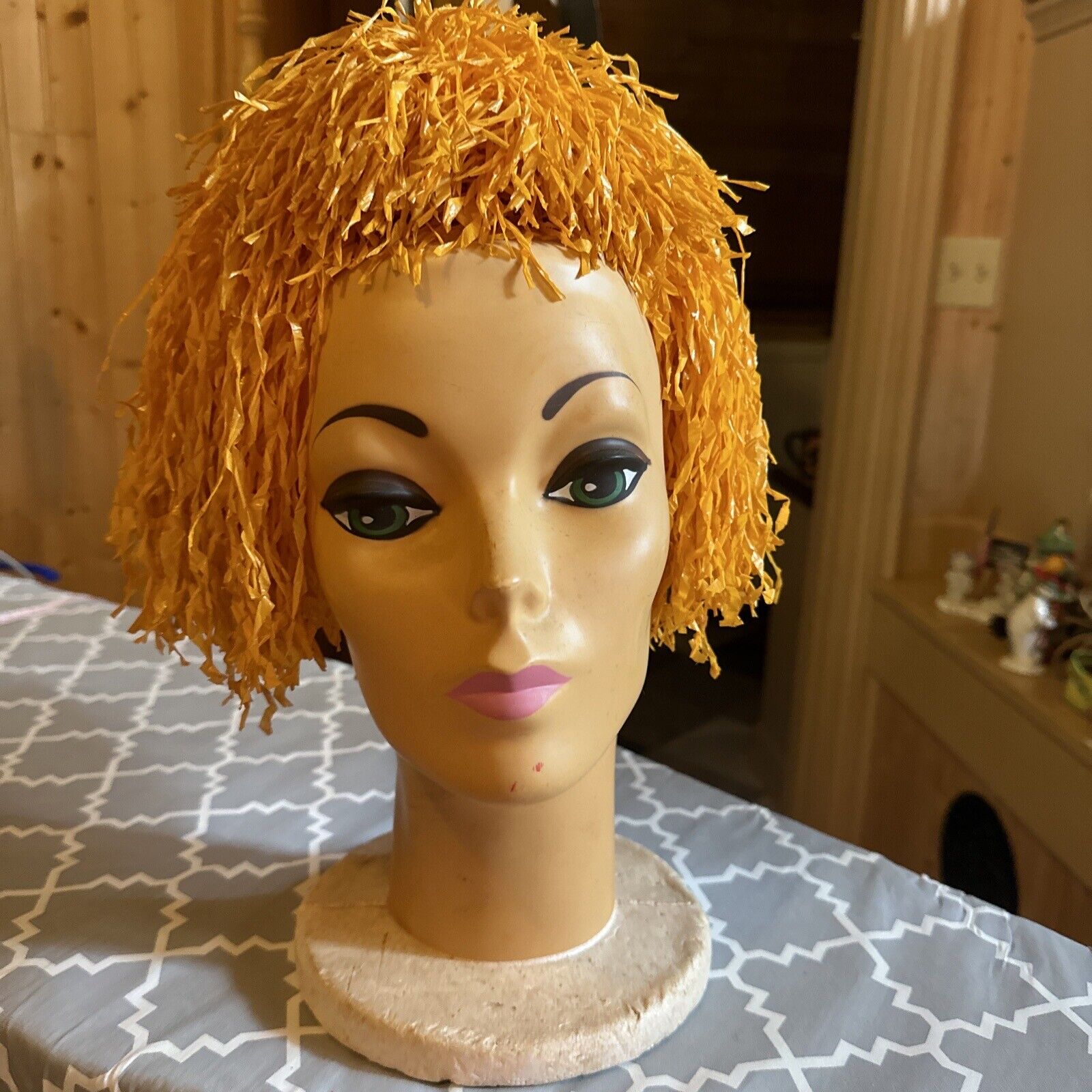 Vintage Halloween Wig Head Plasti Personalities Mannequin Styrofoam Straw Hair