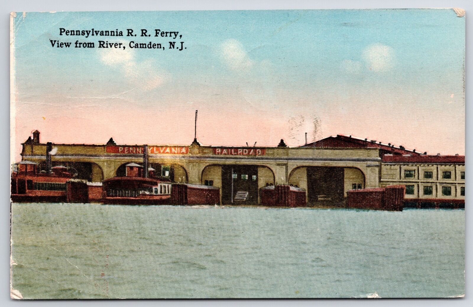 1914 Pennsylvania Rail Road Ferry From River Camden New Jersey Posted Postcard