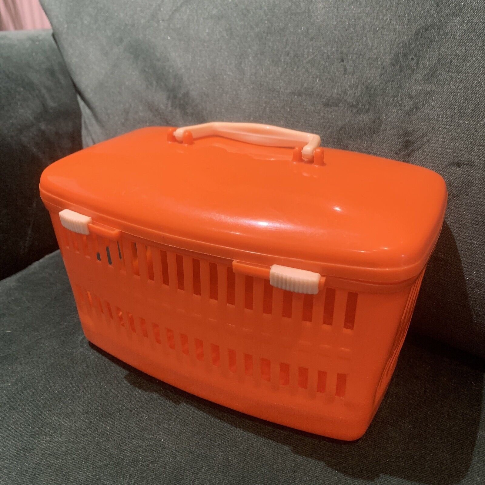 Fab Vintage Orange 1960s Make-up/Hair Rollers/Craft Storage Case/Basket