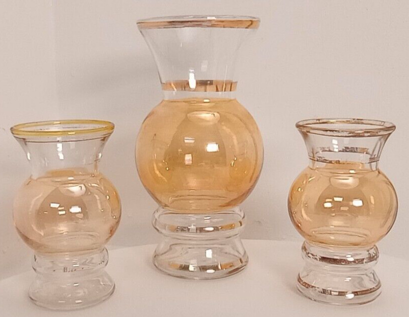 Lot of 3 Bartlett Collins Yellow w/Gold Glass Bud Vase Vintage