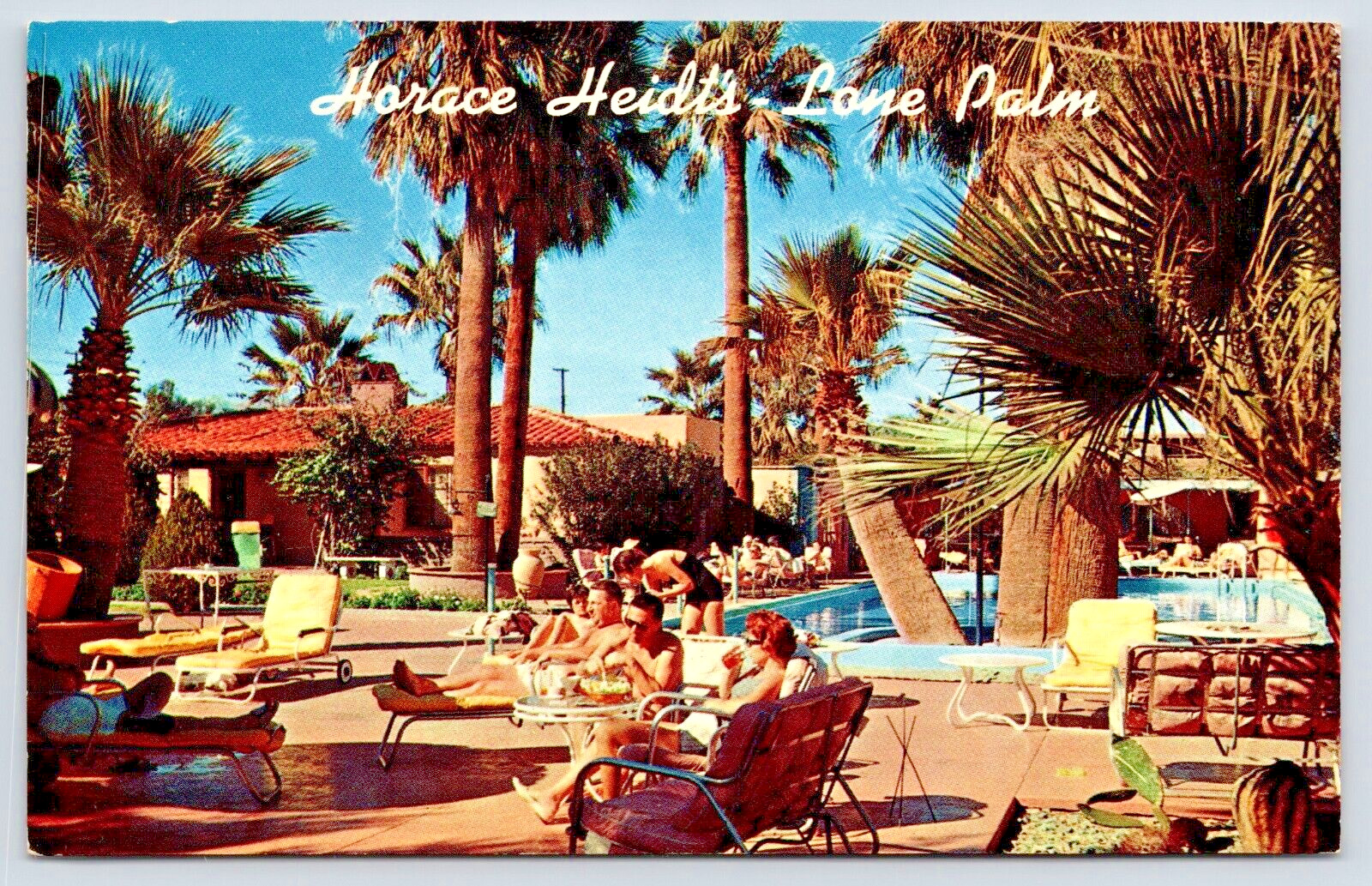 Palm Springs CA Horace Heidt\'s Lone Palm Hotel Pool Guests Postcard A16