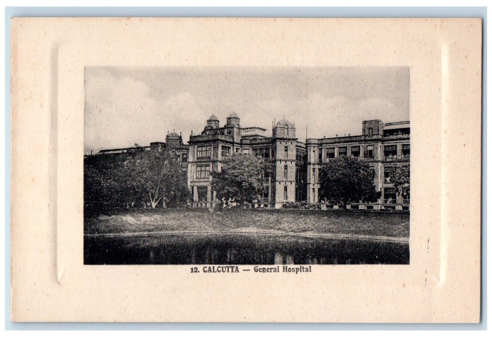c1910's General Hospital Building Embossed Calcutta India Antique Postcard