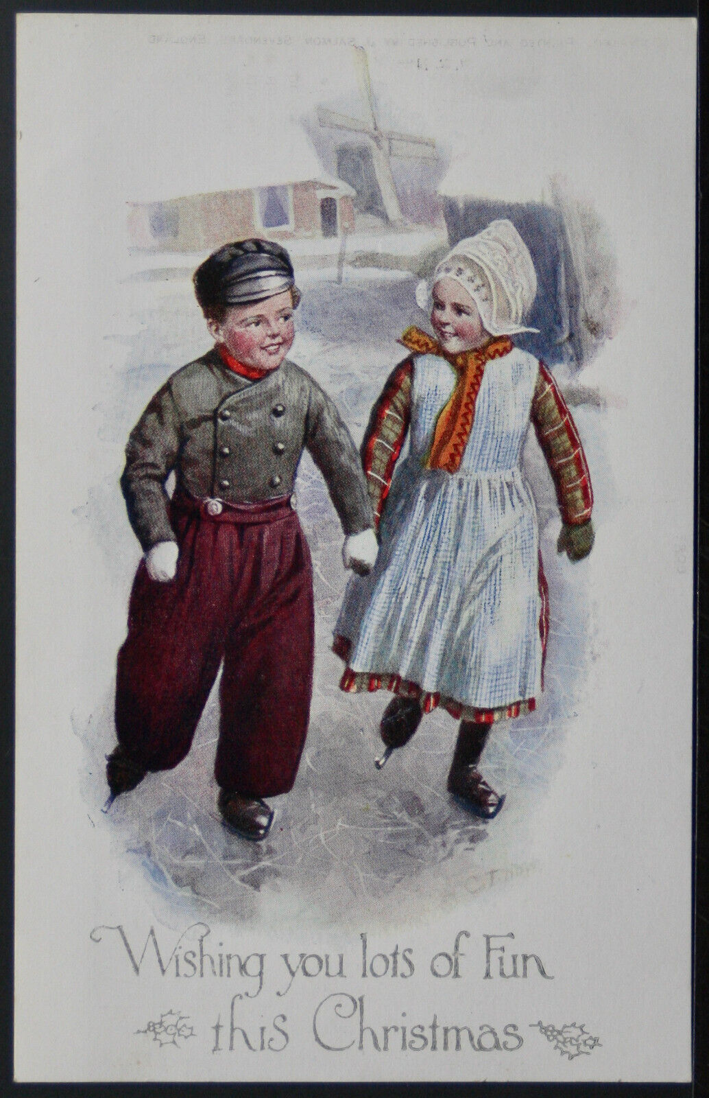 Christmas - Beautiful Dutch Children on Ice Skates  PC1890